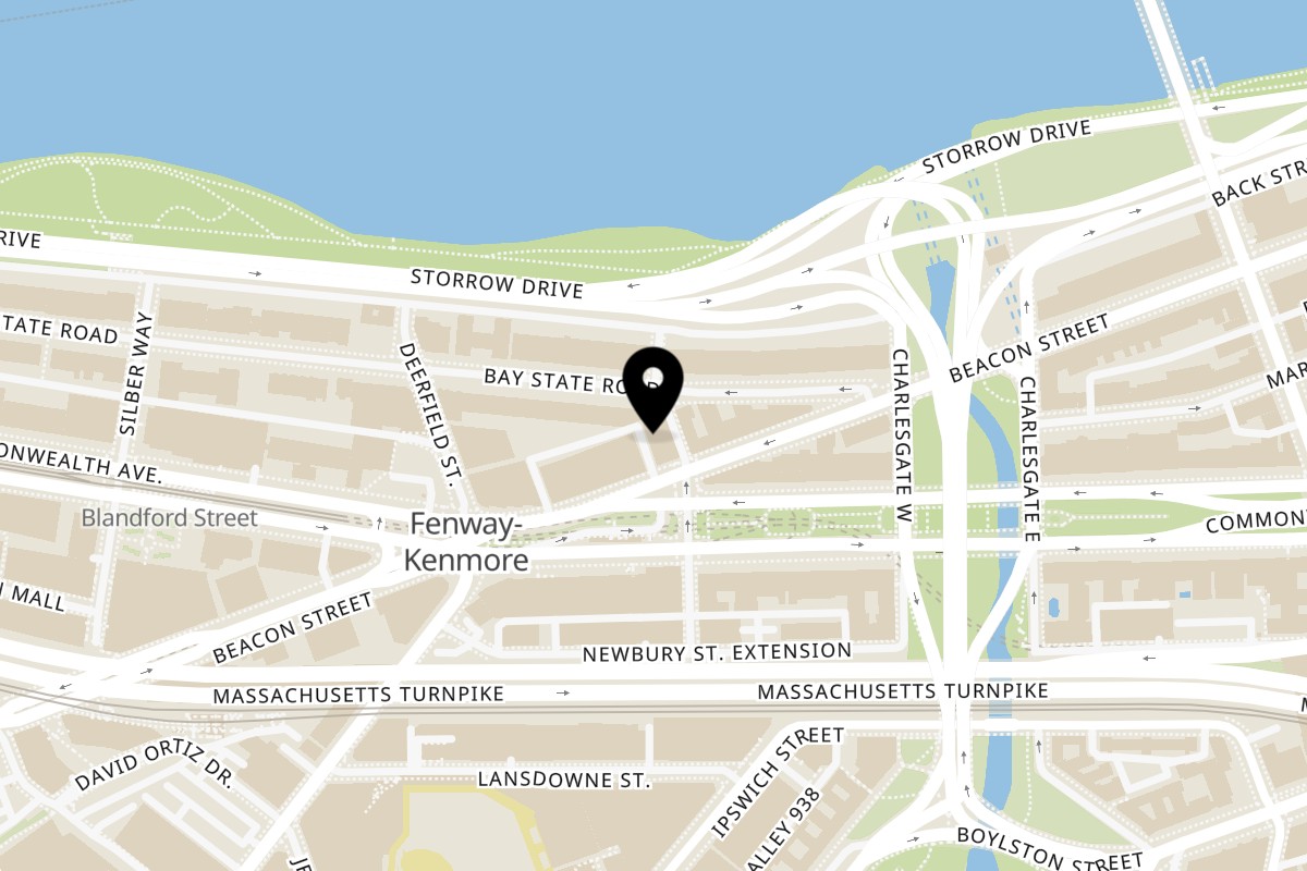 Map showing the location of Namastay Boston on 636 Beacon St in Boston